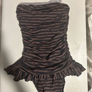 Juicy Couture Black and Brown Striped Ruffle One-Piece
